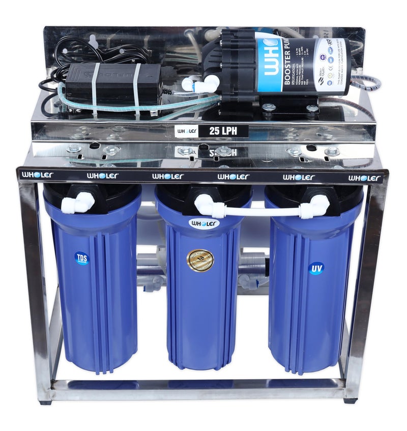 WHOLER 25 LPH (Liter Per hour) Commercial RO Water Purifier Plant Stainless Steel frame works with all sorces of water 25LPH RO + TDS+ UV+ (Single pump) - Image 2