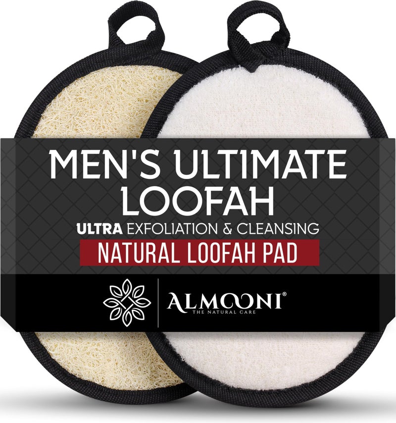 ALMOONI Sturdy Natural Loofah for Men, The Ultimate Men's Loofah Body Scrubber Made with Natural Egyptian Shower luffa Sponge, Bath Shower Sponge lufas for Men - 2 Count (1 Pack) - Black - Image 1