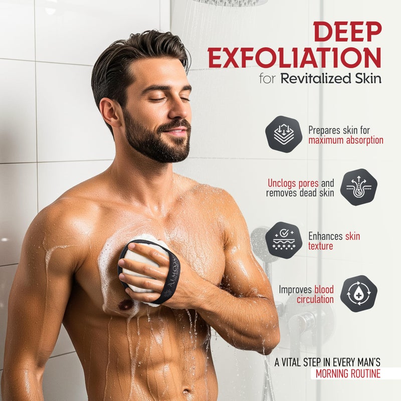 ALMOONI Sturdy Natural Loofah for Men, The Ultimate Men's Loofah Body Scrubber Made with Natural Egyptian Shower luffa Sponge, Bath Shower Sponge lufas for Men - 2 Count (1 Pack) - Black - Image 2