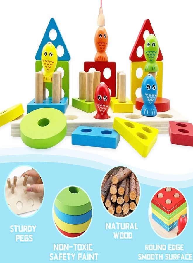 Slipps Montessori Wooden Sorting Toy and Fishing Game 2 in 1, Educational Sensory Stacking Toys Geometric Blocks Puzzles Preschool Learning Gift for 2 3 4 5 Years Old Toddlers Boys Girls - Image 2