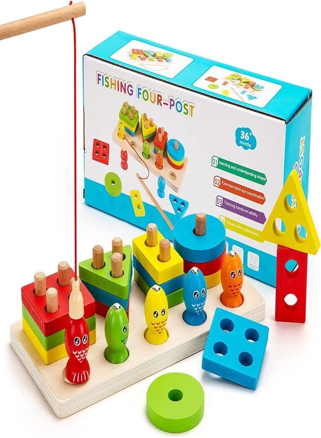 Slipps Montessori Wooden Sorting Toy and Fishing Game 2 in 1, Educational Sensory Stacking Toys Geometric Blocks Puzzles Preschool Learning Gift for 2 3 4 5 Years Old Toddlers Boys Girls - Image 1