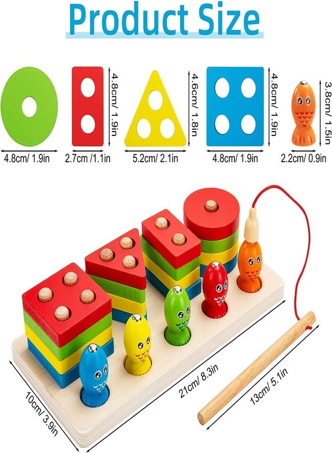 Slipps Montessori Wooden Sorting Toy and Fishing Game 2 in 1, Educational Sensory Stacking Toys Geometric Blocks Puzzles Preschool Learning Gift for 2 3 4 5 Years Old Toddlers Boys Girls - Image 5