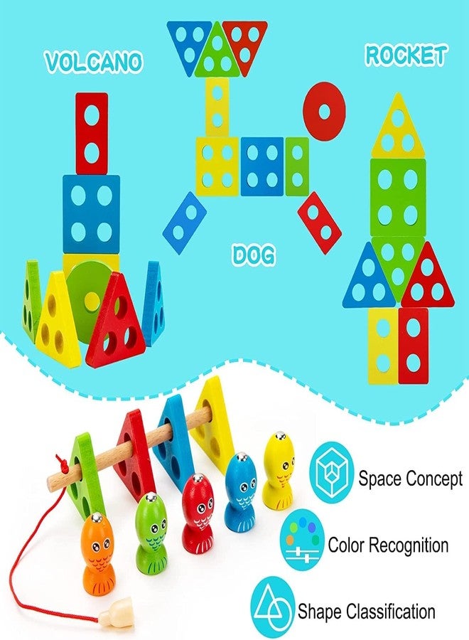 Slipps Montessori Wooden Sorting Toy and Fishing Game 2 in 1, Educational Sensory Stacking Toys Geometric Blocks Puzzles Preschool Learning Gift for 2 3 4 5 Years Old Toddlers Boys Girls - Image 3