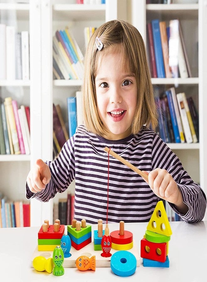 Slipps Montessori Wooden Sorting Toy and Fishing Game 2 in 1, Educational Sensory Stacking Toys Geometric Blocks Puzzles Preschool Learning Gift for 2 3 4 5 Years Old Toddlers Boys Girls - Image 4
