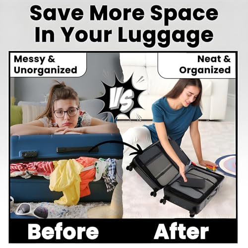 Oceanevo Set of 10 Pieces Packing Cubes Organiser for Travel, Travel Organizer Bags for Luggage, Suitcase Includes 2 Drawstring Bags, Shoe Bag and Toiletry Bag with Hook - Set of 10 - Black - Image 4