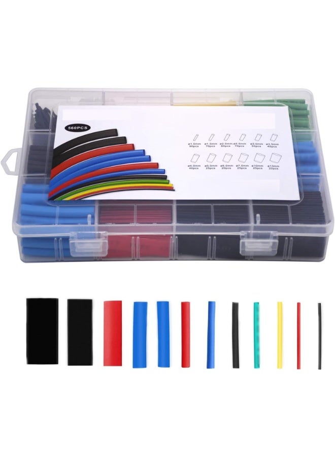 Heat Shrink Tubing,Electrical Wire Cable Wrap Assortment Electric Insulation Heat Shrink Tube Kit with Box (Size : 560PCS)  - Image 2