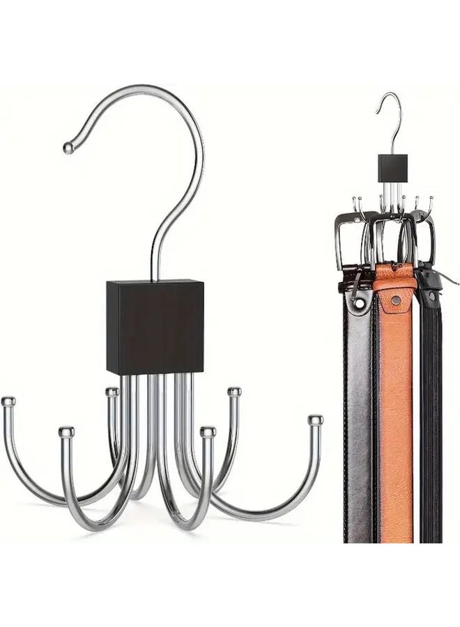 1pc 360 Degree Rotating Stainless Steel Belt Hanger Organizer For 24 Belts Ties Scarves - Image 2