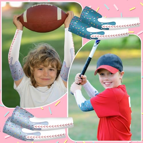 JaGely Pairs Ice Cream Arm Sleeves for Kids UV Sun Protection Football Basketball Baseball Compression Long Sleeves Youth (8-10 Years,Ice Cream Baseball,16) - Image 2