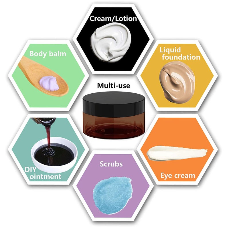 BallHull 8 oz Amber Plastic Cosmetic Jars Leak Proof Container with Black Lid for Cream, Lotion, Powder, ointment, Beauty Products etc, 12 Pcs. - Image 5