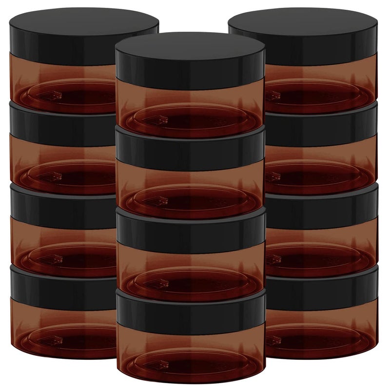 BallHull 8 oz Amber Plastic Cosmetic Jars Leak Proof Container with Black Lid for Cream, Lotion, Powder, ointment, Beauty Products etc, 12 Pcs. - Image 1