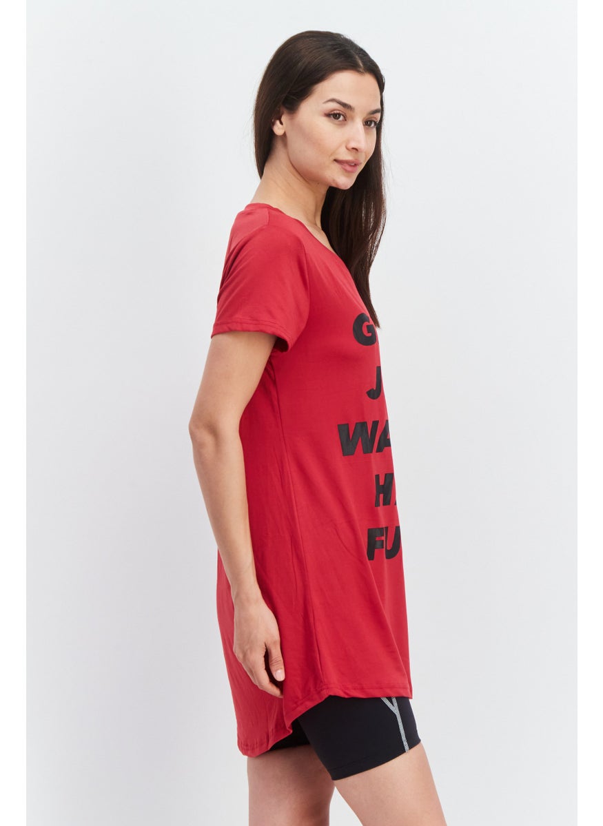 French Affair - Women V-Neck Short Sleeves Graphic Print Pajama Top, Red - Image 1