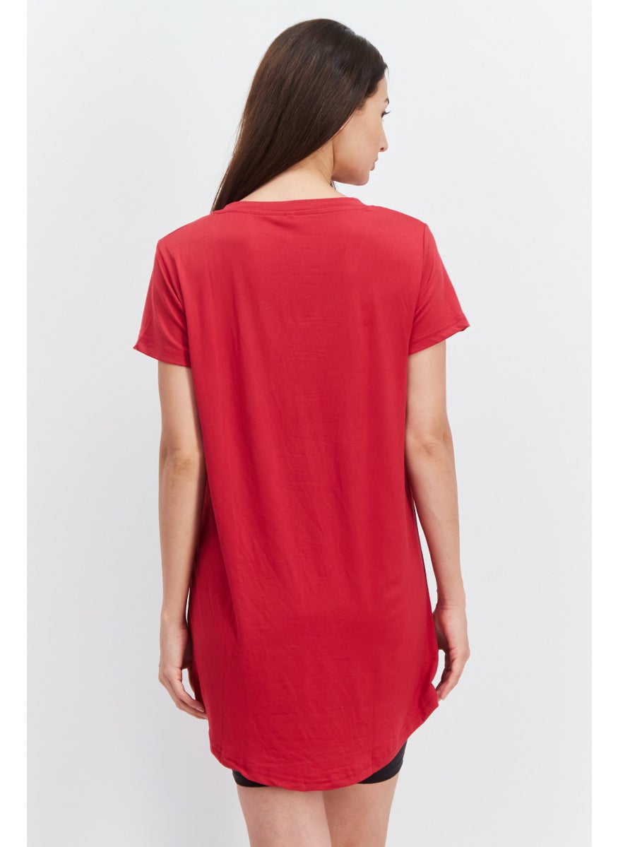 French Affair - Women V-Neck Short Sleeves Graphic Print Pajama Top, Red - Image 1