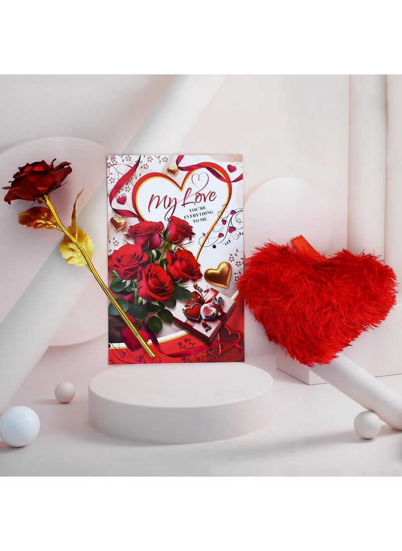 Saugat Traders - Saugat Traders Valentine Love Gift for Girlfriend Love Greeting Card with Red Rose Flower Red Heart Shape Soft Toy - Birthday - Anniversary - Image 1