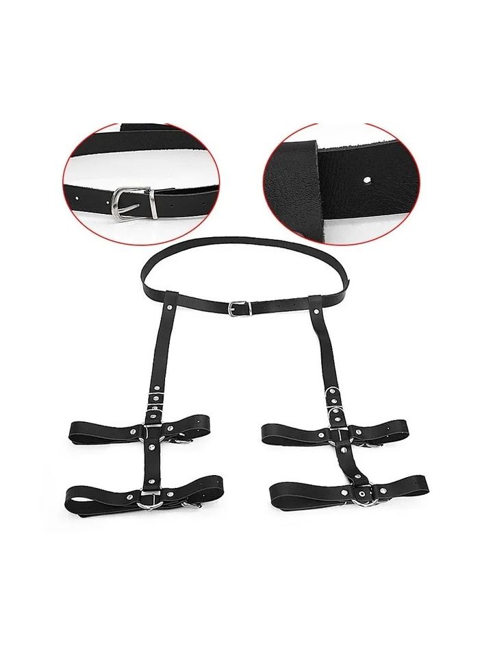 2-Pieces Handmade Punk Bow Garter Leggings Belts,Leather Suspenders Straps O-Ring Leg Harness for Party and Stage Costumes - Image 4