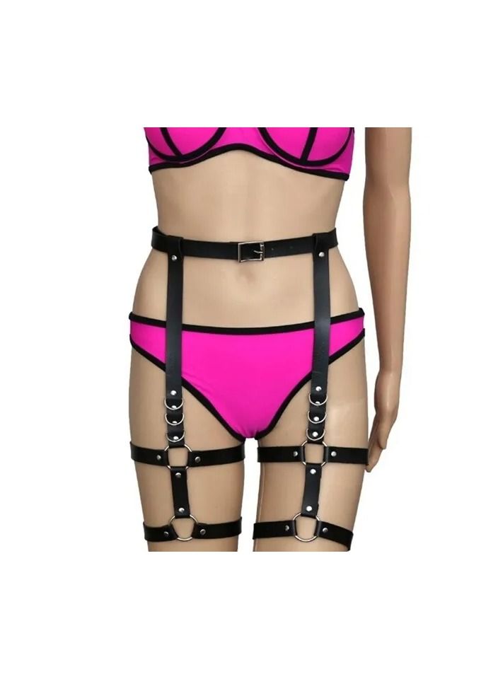 2-Pieces Handmade Punk Bow Garter Leggings Belts,Leather Suspenders Straps O-Ring Leg Harness for Party and Stage Costumes - Image 3