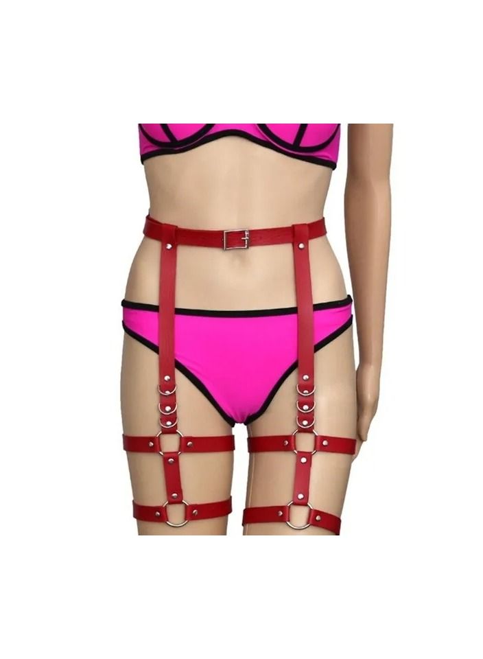2-Pieces Handmade Punk Bow Garter Leggings Belts,Leather Suspenders Straps O-Ring Leg Harness for Party and Stage Costumes - Image 2