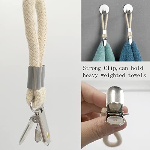 Kirmoo Tea Towel Clips for Hanging with Loop Cotton Metal Cloth Hook Clip Hangers for Home Storage Kitchen Towel Hooks Holder Beige-Set of 4 (4) - Image 4