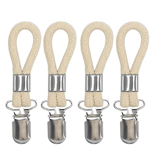 Kirmoo Tea Towel Clips for Hanging with Loop Cotton Metal Cloth Hook Clip Hangers for Home Storage Kitchen Towel Hooks Holder Beige-Set of 4 (4) - Image 1