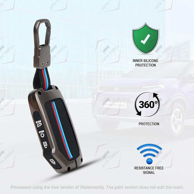 Auto Thrill Premium Metal Key Cover for Kia Seltos 2024/2023 Facelift HTX, Carens X Line, Sonet Facelift - 4 Button Smart Key (Black) - Image 2