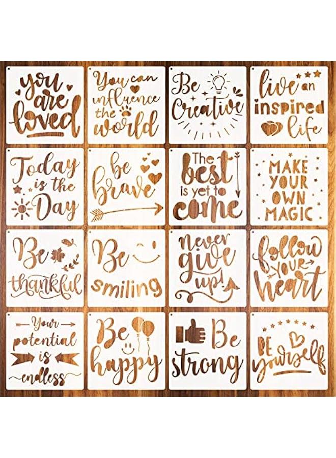 Arabest 16 Pieces Inspirational Word Stencil Motivational Quote Reusable Polyester Film Template Stencils with Open Ring for Crafts Painting on Wood Drawing Wall Home Decor Gift 6.3 x 6.3 Inches  - Image 1
