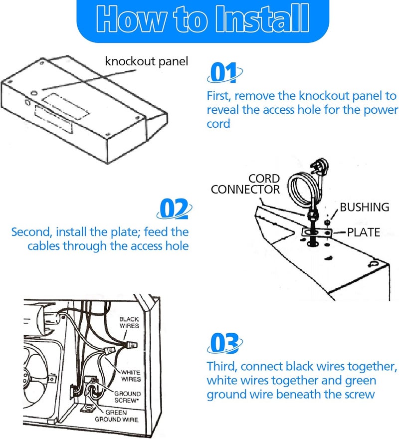 Dreyoo HCK44 Range Hood Power Cord Kit, Convert Your Range Hood to Plug in, Hardwire to Plug in Conversion Kit Replacement, Compatible with Broan, Nutone and Other Range Hood - Image 4