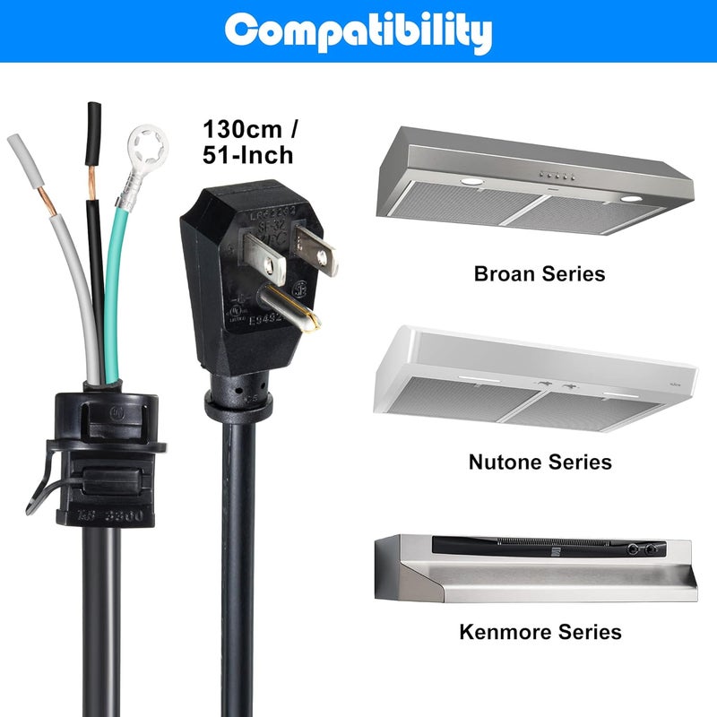 Dreyoo HCK44 Range Hood Power Cord Kit, Convert Your Range Hood to Plug in, Hardwire to Plug in Conversion Kit Replacement, Compatible with Broan, Nutone and Other Range Hood - Image 2