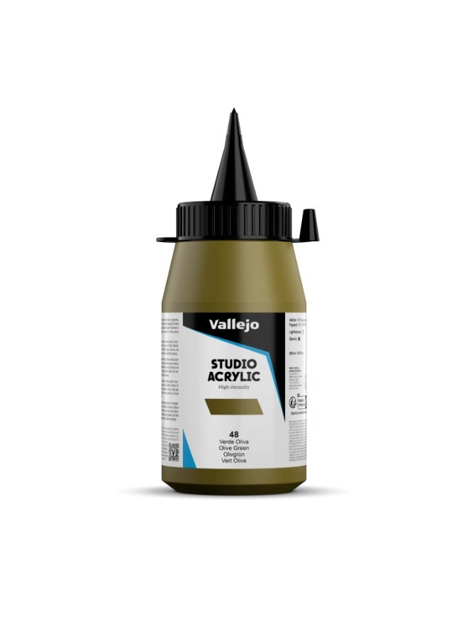 Vallejo Acrylic Studio 48 Olive Green 500ml – High-Quality Acrylic Paint for Art, Miniatures & Models