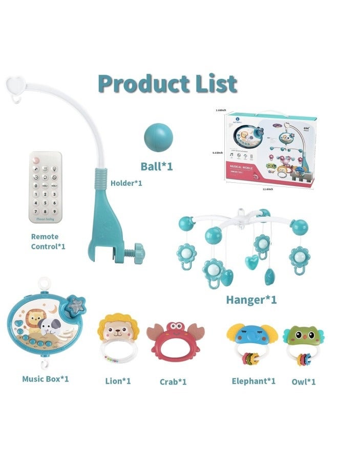 Crib Bell Toy,Baby Crib Mobile with Remote Control,360°Rotation Remote Control Musical Mobile for Crib,Star Projector Timing Function,Rotating Hanging Rattles Toys,for Toddler Sleep (Blue)  - Image 2