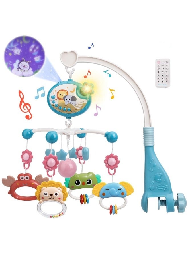 Crib Bell Toy,Baby Crib Mobile with Remote Control,360°Rotation Remote Control Musical Mobile for Crib,Star Projector Timing Function,Rotating Hanging Rattles Toys,for Toddler Sleep (Blue)  - Image 1