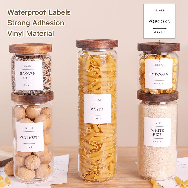 CZZGSM 5 Set Glass Pantry Storage Jars with Acacia Airtight Lid - Thicken Glass Kitchen Canisters with 132 Pantry Labels - Clear Glass Food Storage Containers with Wood Lid for Tea,Sugar,Candy,Cookie,Pasta - Image 3