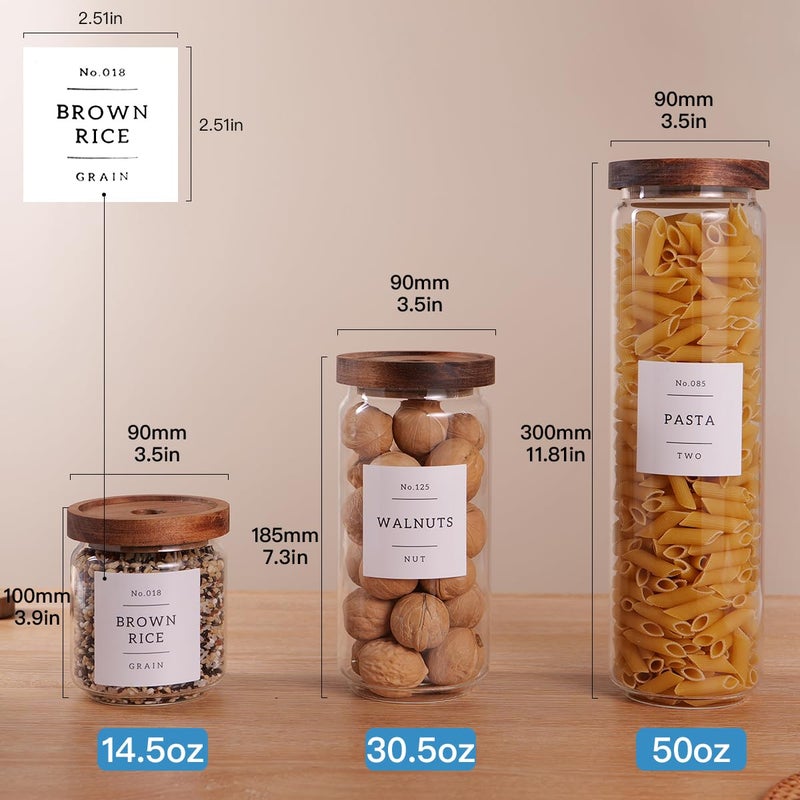 CZZGSM 5 Set Glass Pantry Storage Jars with Acacia Airtight Lid - Thicken Glass Kitchen Canisters with 132 Pantry Labels - Clear Glass Food Storage Containers with Wood Lid for Tea,Sugar,Candy,Cookie,Pasta - Image 4