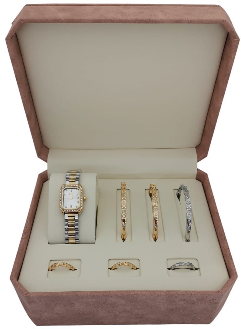 Unique Jewelry Set 3 Rings 3 Dracelets And a Watch For a Wonderful Feminine Look