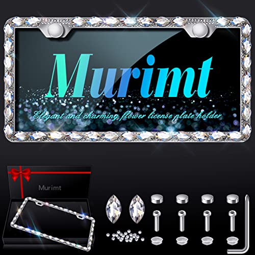 Murimt Bling License Plate Frames with High End Ribbon Gift Box,Rhinestone Sparkly Diamond License Plate Holder, Handcrafted Crystal Premium Stainless Steel License Plate Frame for Women(White Gem) - Image 1