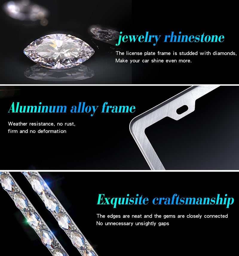 Murimt Bling License Plate Frames with High End Ribbon Gift Box,Rhinestone Sparkly Diamond License Plate Holder, Handcrafted Crystal Premium Stainless Steel License Plate Frame for Women(White Gem) - Image 3