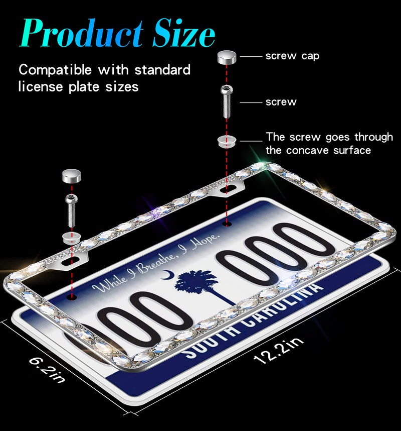 Murimt Bling License Plate Frames with High End Ribbon Gift Box,Rhinestone Sparkly Diamond License Plate Holder, Handcrafted Crystal Premium Stainless Steel License Plate Frame for Women(White Gem) - Image 5