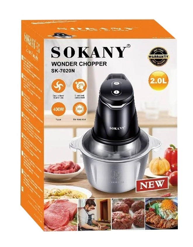 sokany Sukani stainless steel chopper, 400 watts, 2 liters, SK-7020N - Image 3
