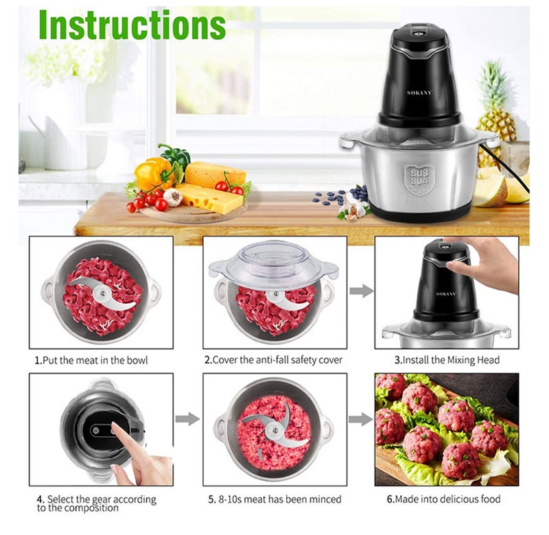 sokany Sukani stainless steel chopper, 400 watts, 2 liters, SK-7020N - Image 4