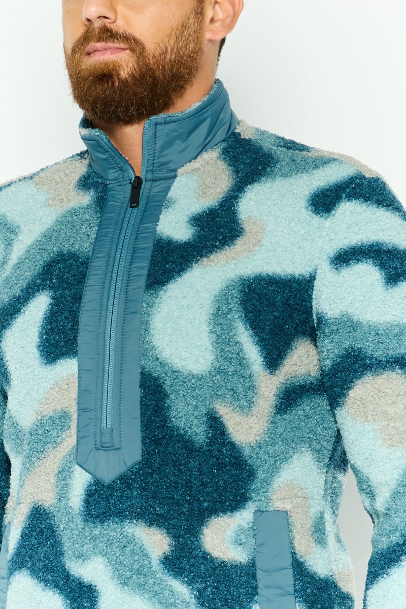 DKNY Men High Neck Allover Print Sweatshirts, Blue Combo - Image 3