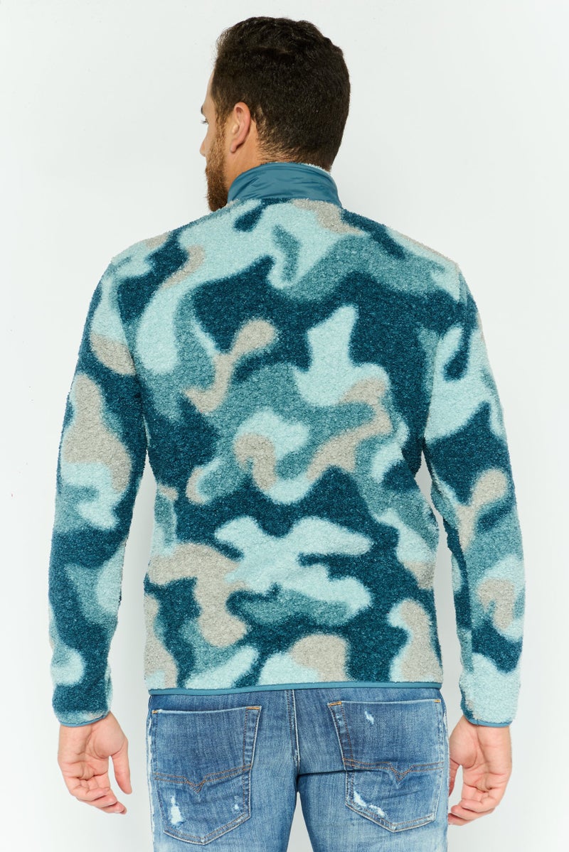 DKNY Men High Neck Allover Print Sweatshirts, Blue Combo - Image 4