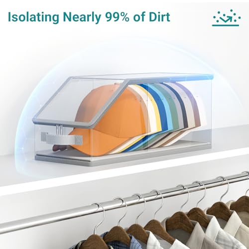 AOODA 2PCS Stackable Hat Storage for Baseball Caps, Clear Hat Organizer for Closet Holds up to 24 Caps, Men‘s Hat Box Display with Cardboard (Grey) - Image 5