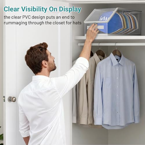AOODA 2PCS Stackable Hat Storage for Baseball Caps, Clear Hat Organizer for Closet Holds up to 24 Caps, Men‘s Hat Box Display with Cardboard (Grey) - Image 4