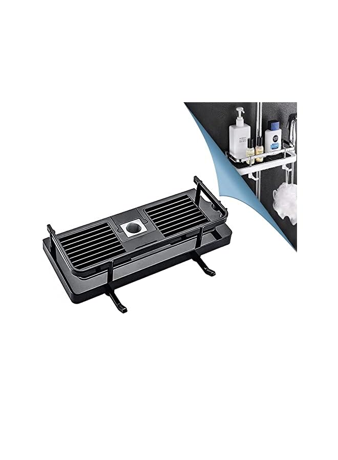 vesus Shower Rack, 2-in-1 Liftable Shower Rack No Drilling Adhesive Storage Shelf Organizer Holder Punch-free Multi-function Storage Rack for Bathroom and Kitchen (Black) - Image 2