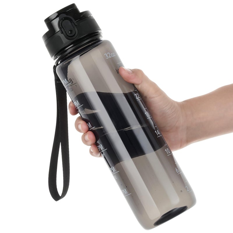 OLDLEY Water Bottle 32oz, Durable and Leakproof Water Bottles Motivational with Time Marker, Tritan, BPA Free, Wide Mouth, Gym, Travel, School,Office, Gifts for Her, Women Men,Clear Black (1 Bottle) - Image 1