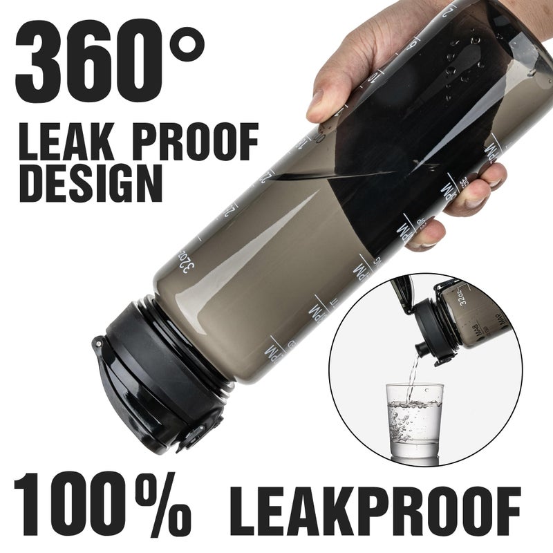 OLDLEY Water Bottle 32oz, Durable and Leakproof Water Bottles Motivational with Time Marker, Tritan, BPA Free, Wide Mouth, Gym, Travel, School,Office, Gifts for Her, Women Men,Clear Black (1 Bottle) - Image 3