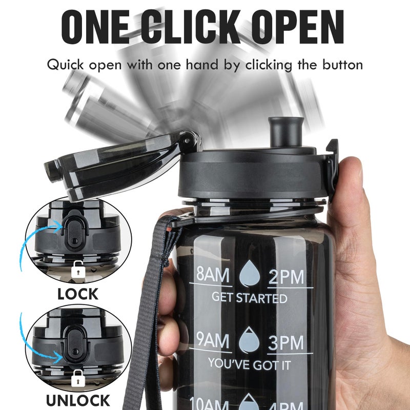 OLDLEY Water Bottle 32oz, Durable and Leakproof Water Bottles Motivational with Time Marker, Tritan, BPA Free, Wide Mouth, Gym, Travel, School,Office, Gifts for Her, Women Men,Clear Black (1 Bottle) - Image 5