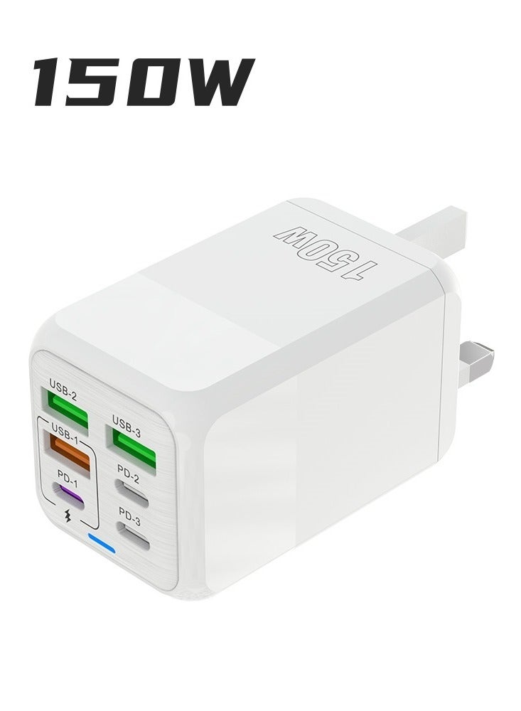 150W UK 6 Ports Multifunctional Super Fast Charging Adapter Mobile Phone Charger Travel Power Adapter White - Image 1