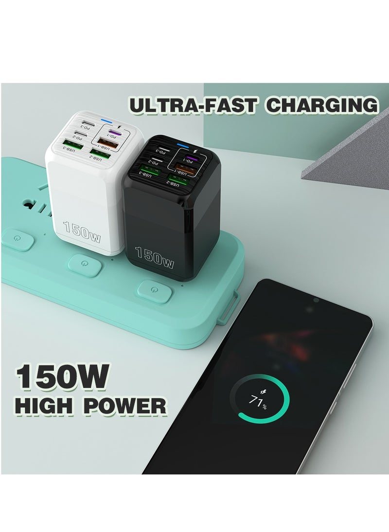 150W UK 6 Ports Multifunctional Super Fast Charging Adapter Mobile Phone Charger Travel Power Adapter White - Image 3