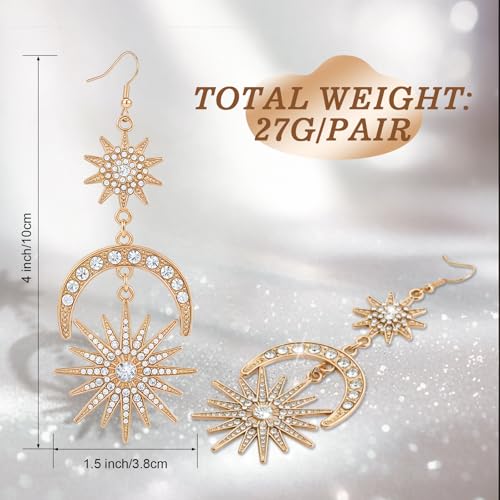 QIAN0813 Mardi Gras Gold Earrings for Women - Sun Moon Star Celestial Huggie Dangle Earrings, Hypoallergenic Greek Mythology Boho Greek Mythology Witchy Jewelry(Gold) - Image 4