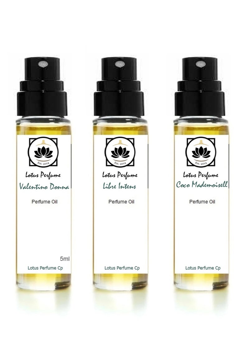 Lotus 3 Perfume Tester Impression of Valentino, Libre Intense, Coco Chanel -  5 ml - Women Perfume 