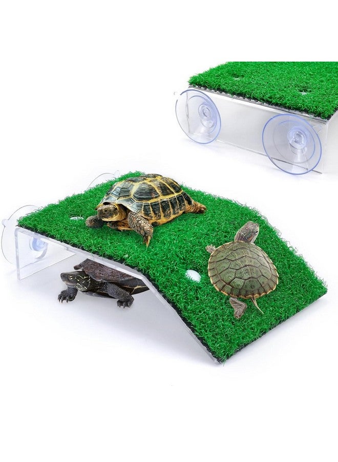 VAYINATO® Acrylic (CP-120) Turtle Basking Platform Simulation Grass Tortoise Resting Terrace with Artificial Lawns Turtle Ramp Climbing Ladder Decor with Suction Cup Tank by Petzlifeworld - Image 1